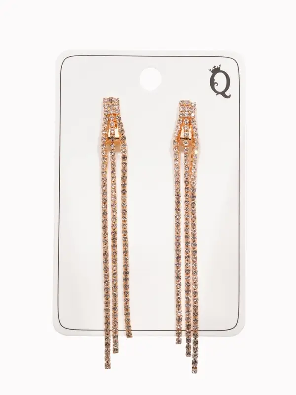 Серьги клипсы для ушей QF &laquo;Лёд&raquo;, тройная сплошная, белые в золоте