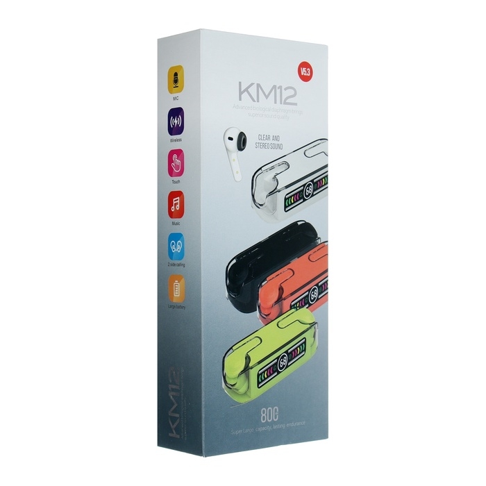 Наушники беспроводные KM12, TWS, вкладыши, BT 5.0, 30/200 мАч, прозрачные, чёрные Наушники беспроводные KM12, TWS, вкладыши, BT 5.0, 30/200 мАч, прозрачные, чёрные