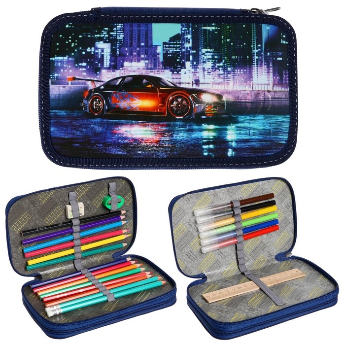 Пенал 2 секции, 125 х 205 мм, с наполнением 23 предмета, Calligrata Пенал 2 секции, 125 х 205 мм, с наполнением 23 предмета, Calligrata "Драйв" ламинированный картон, 30П26/2/set