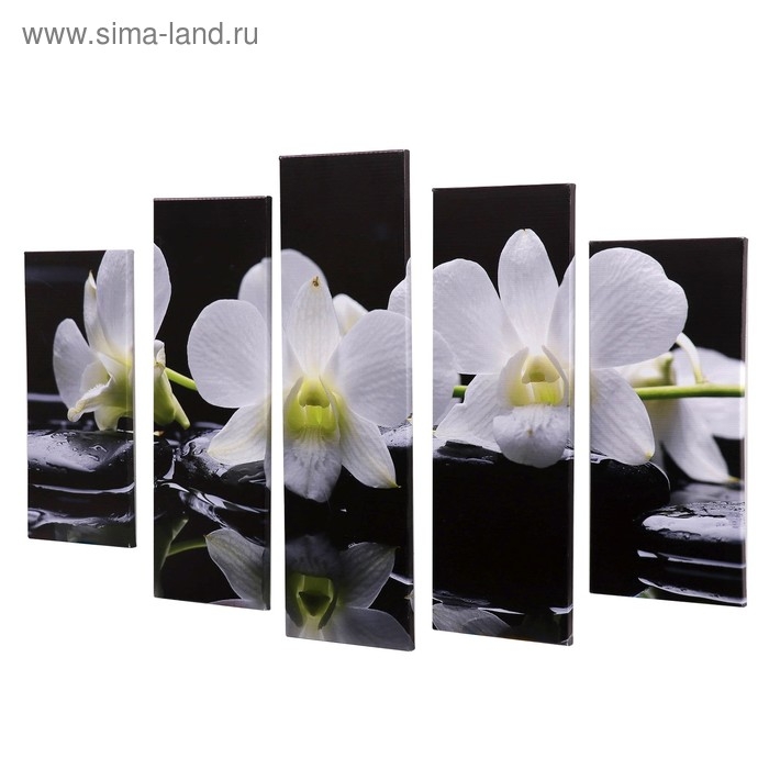 Модульная картина "Белые орхидеи у воды" (2-23х52; 2-24х70; 1-24х80) 120х80см