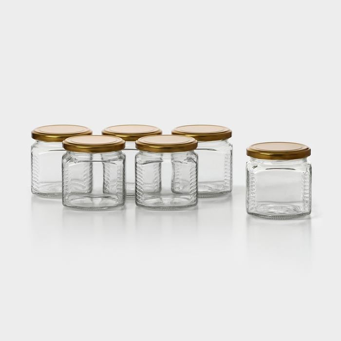 Набор стеклянных банок с золотистой крышкой и этикеткой, ТО-82, 390 мл, 6 шт Набор стеклянных банок с золотистой крышкой и этикеткой, ТО-82, 390 мл, 6 шт