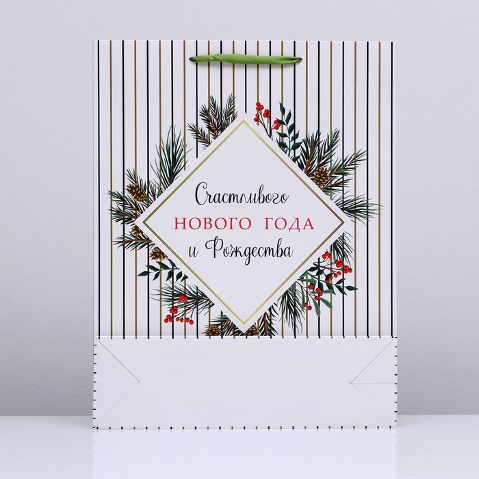 Новый год. Пакет ламинированный Новый год. Пакет ламинированный "Счастливого Нового года и Рождества", 33 х 42 х 10 см