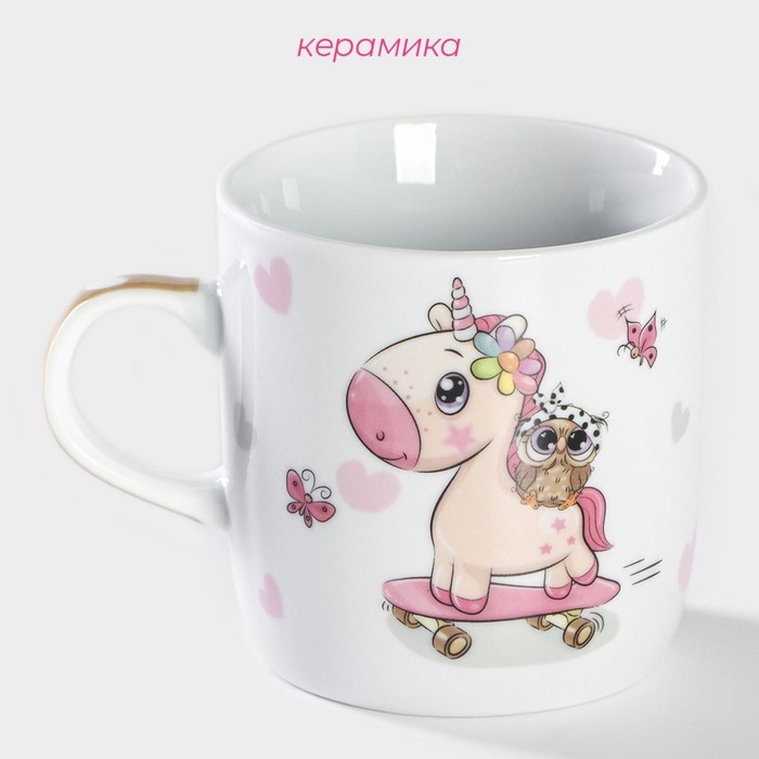 Кружка керамическая Доляна «Совёнок и единорог», 230 мл, цвет белый Кружка керамическая Доляна «Совёнок и единорог», 230 мл, цвет белый