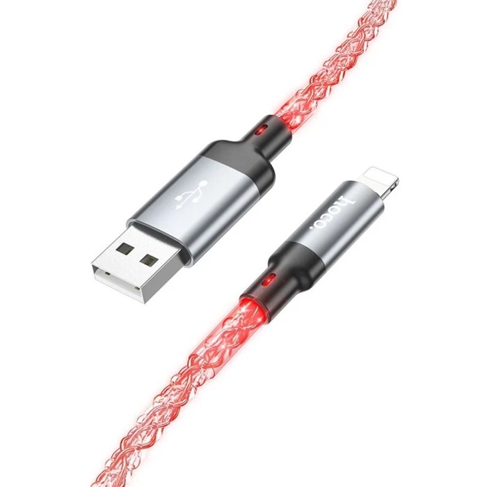 Кабель Hoco U112, Lightning, 2.4 A, 1 м, светящийся, cерый Кабель Hoco U112, Lightning, 2.4 A, 1 м, светящийся, cерый