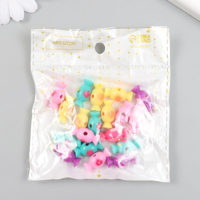 Бусины пластик Бусины пластик "Конфетка с цветком" глянец МИКС 2х1,4х1,4 см набор 20 гр