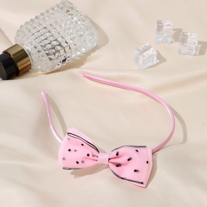 Ободок для волос  Ободок для волос "Бантик" чёрный горох, 0,5 см, розовый