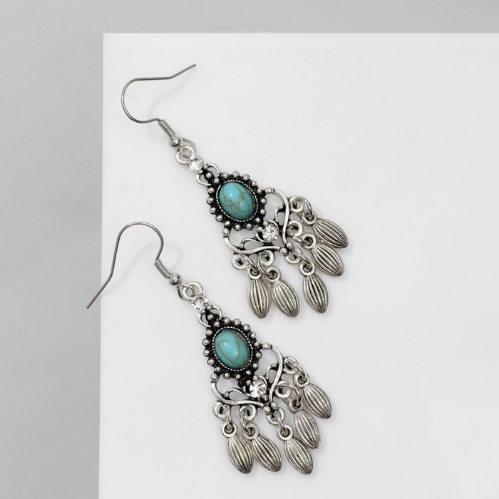 Серьги висячие «Винтаж» мрамор, цвет бело-голубой в чернёном серебре Серьги висячие «Винтаж» мрамор, цвет бело-голубой в чернёном серебре