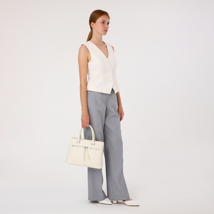 Сумка-тоут на молнии, 2 наружных кармана, цвет белый