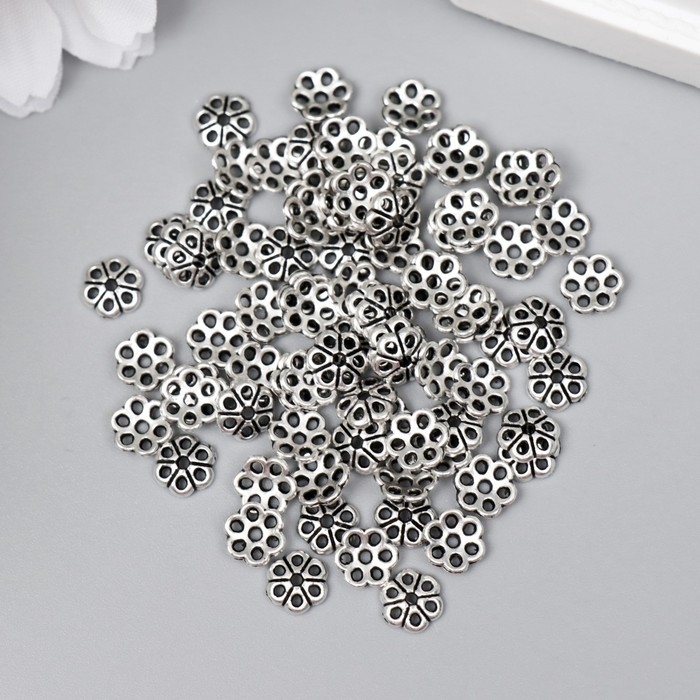 Декор шляпка для бусин металл Декор шляпка для бусин металл "Цветочек" серебро G014B695 набор 80 шт 0,6х0,6 см