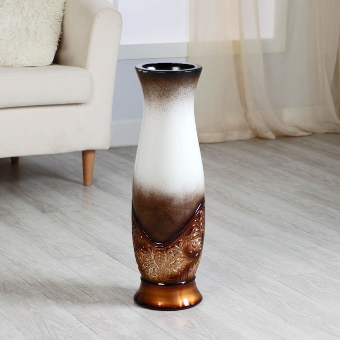 Ваза керамика напольная Ваза керамика напольная "Патаянс" 16х59 см, d вн.13 см, бело-коричневый