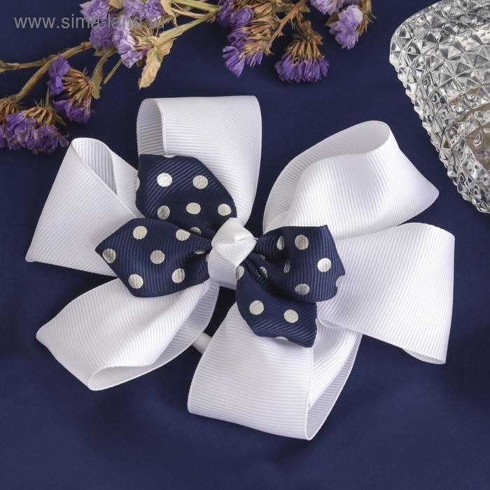 Резинка для волос Резинка для волос "Школьница" бант двойной, горох, 13 см, бело-синий