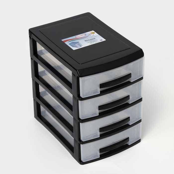Мини-комод 4-х секционный, чёрный/прозрачный Мини-комод 4-х секционный, чёрный/прозрачный