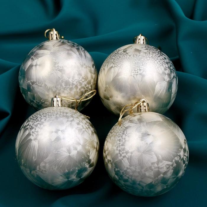 Набор шаров пластик d-8 см, 4 шт Набор шаров пластик d-8 см, 4 шт "Туман" золото