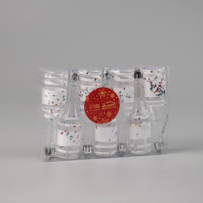 Украшение ёлочное Украшение ёлочное "Бутылочка" (набор 6 шт) 11х3 см, прозрачно-белый