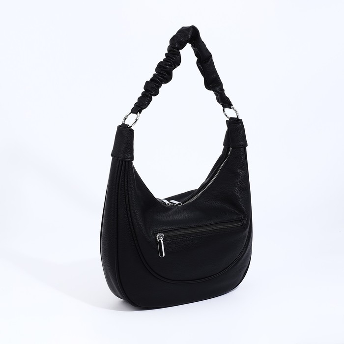 Сумка-мешок на молнии, наружный карман, длинный ремень, цвет чёрный