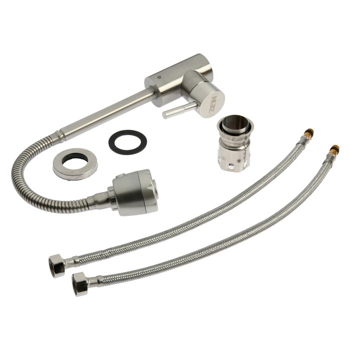 Смеситель для кухни ZEIN Z2390, гибкий излив, картридж керамика 40 мм, нерж. сталь, сатин Смеситель для кухни ZEIN Z2390, гибкий излив, картридж керамика 40 мм, нерж. сталь, сатин