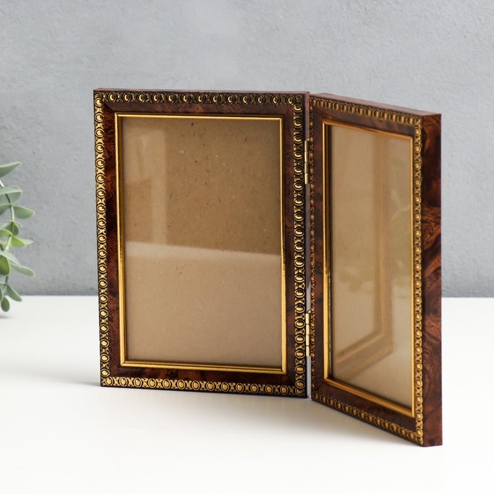 Фоторамка пластик двойная 10х15 см коричневый Фоторамка пластик двойная 10х15 см коричневый