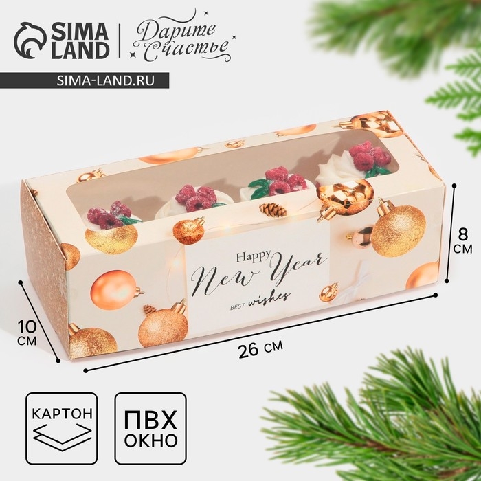 Коробка для кондитерских изделий с окном «Шары», 26 х 10 х 8 см, Новый год Коробка для кондитерских изделий с окном «Шары», 26 х 10 х 8 см, Новый год