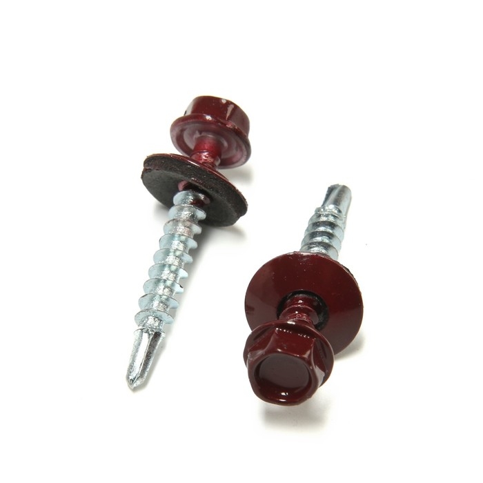 Саморезы кровельные 4,8х35 мм, RAL3005 цвет бордовый, 250 шт. Саморезы кровельные 4,8х35 мм, RAL3005 цвет бордовый, 250 шт.