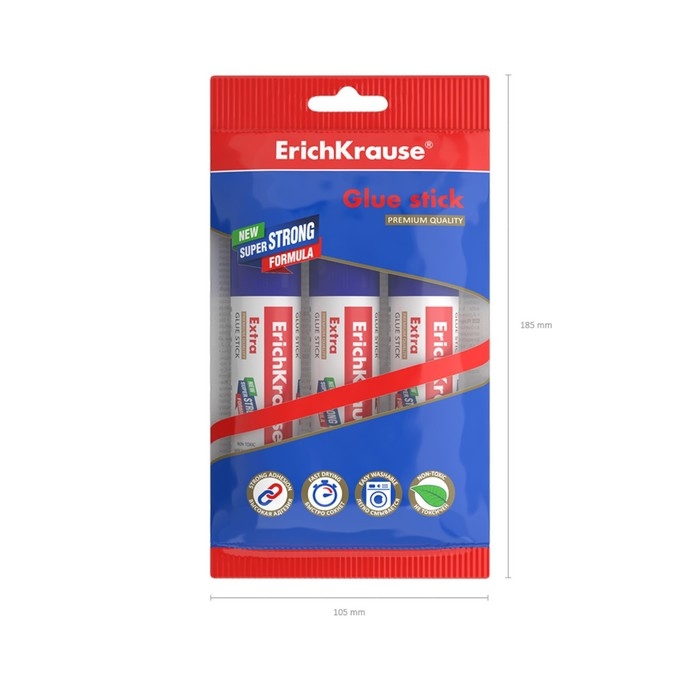 Набор клея-карандаша 3 штуки, ErichKrause Extra PVP, 21 г, усиленный Набор клея-карандаша 3 штуки, ErichKrause Extra PVP, 21 г, усиленный
