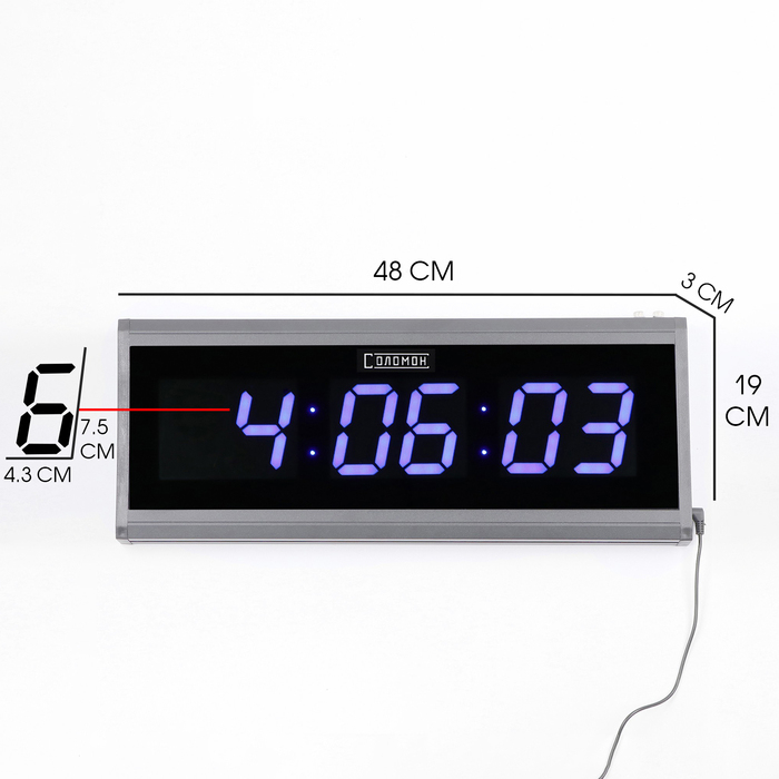 Часы электронные настенные, 19 х 3 х 48 см, синие цифры Часы электронные настенные, 19 х 3 х 48 см, синие цифры