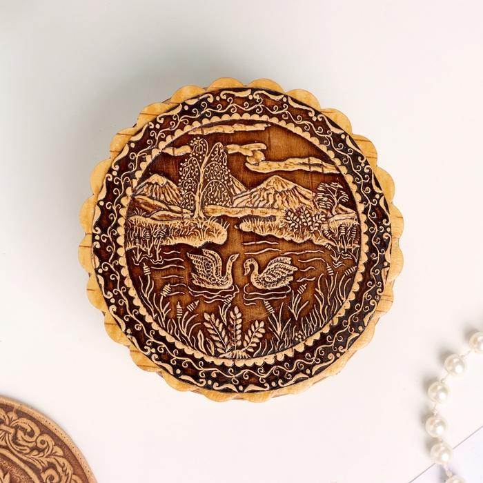 Шкатулка  Шкатулка "Лебеди", 100 х 40 мм, береста