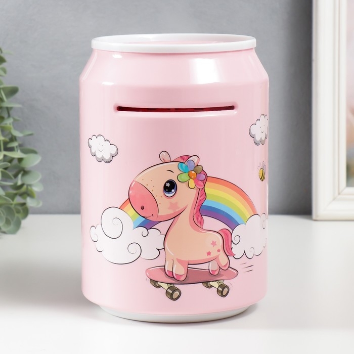 Копилка пластик Копилка пластик "Банка. Единорог" кодовый замок, звук АА розовый 15х21 см