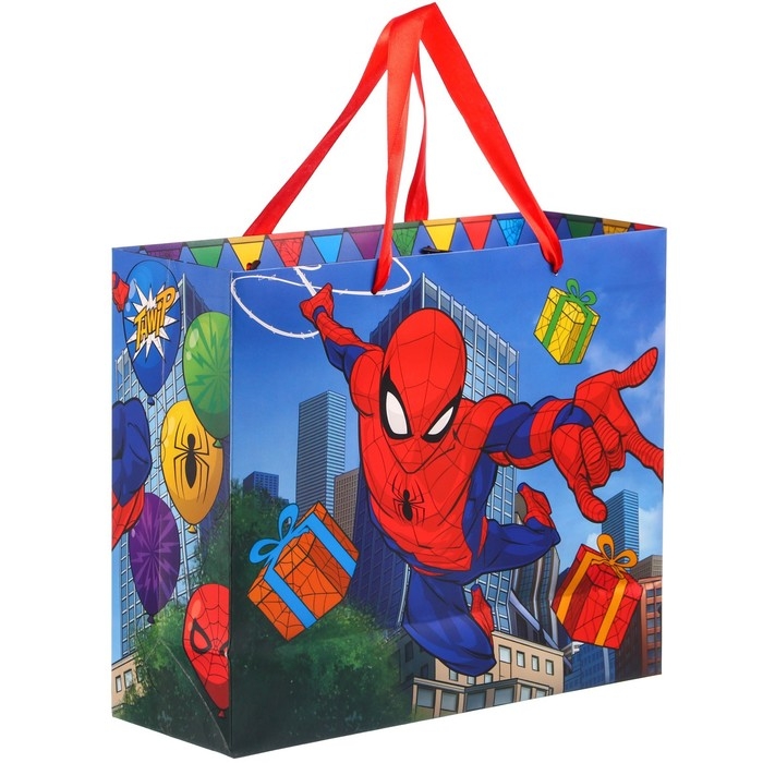 Пакет подарочный с пластиковым окном, 31 х 26 х 11 см, Человек Паук