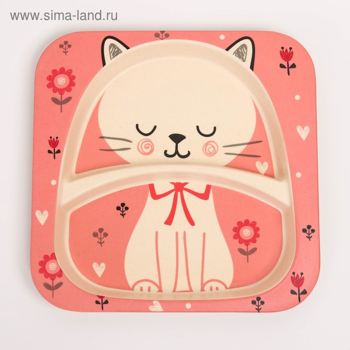 Набор детской бамбуковой посуды «Кошечка», тарелка, миска, стакан, приборы, 5 предметов Набор детской бамбуковой посуды «Кошечка», тарелка, миска, стакан, приборы, 5 предметов