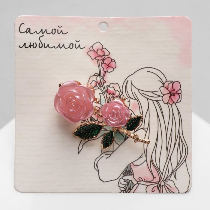 Брошь &laquo;Цветок&raquo; нежность, розово-зелёный в золоте