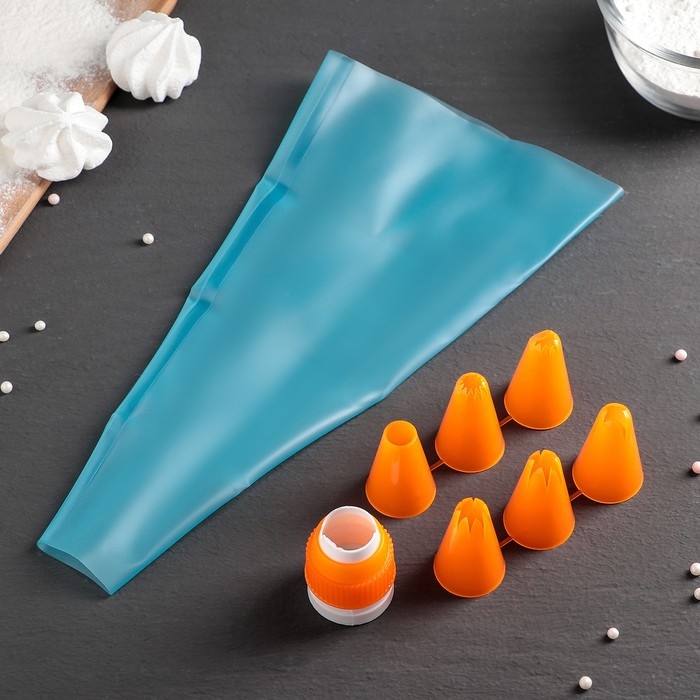 Набор кондитерский Доляна «Бирюза», 6 насадок (основание насадки 2,5 см), 29×19×3,5 см, насадки и цвет МИКС Набор кондитерский Доляна «Бирюза», 6 насадок (основание насадки 2,5 см), 29×19×3,5 см, насадки и цвет МИКС