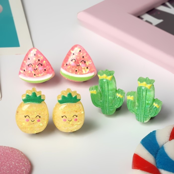 Набор клипс детских (3 пары) «Выбражулька» тропики, цветной Набор клипс детских (3 пары) «Выбражулька» тропики, цветной