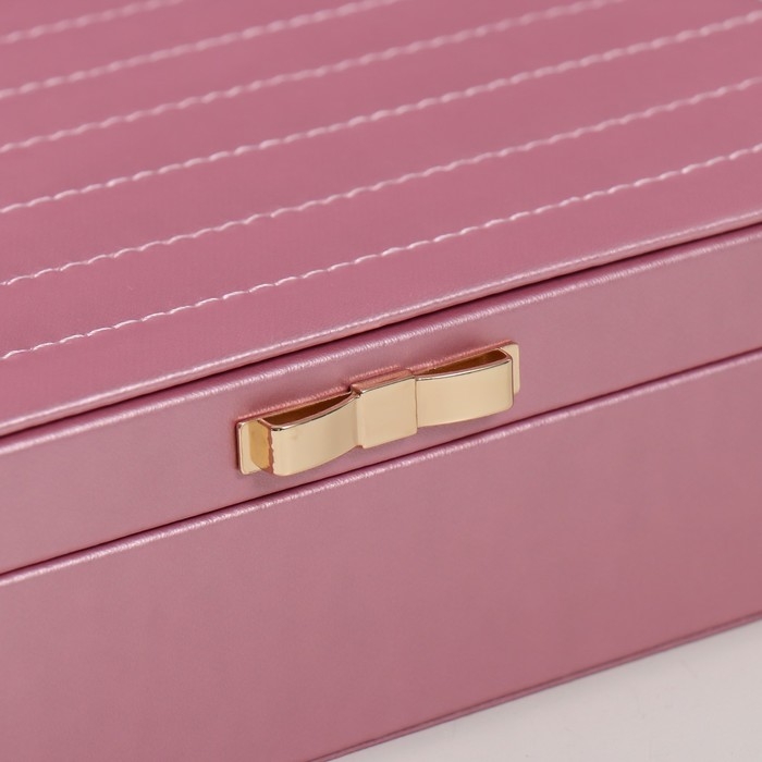 Шкатулка кожзам для украшений  Шкатулка кожзам для украшений "Стёганная. Полоски. Бант" розовый металлик 17х24х7 см