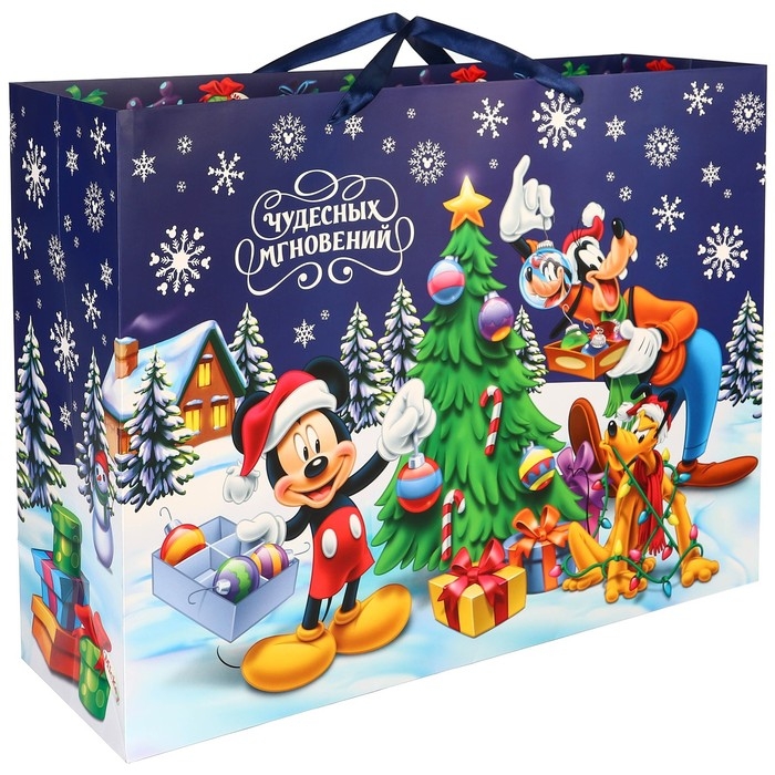 Пакет подарочный на новый год, 61х46х20 см, упаковка, Микки Маус