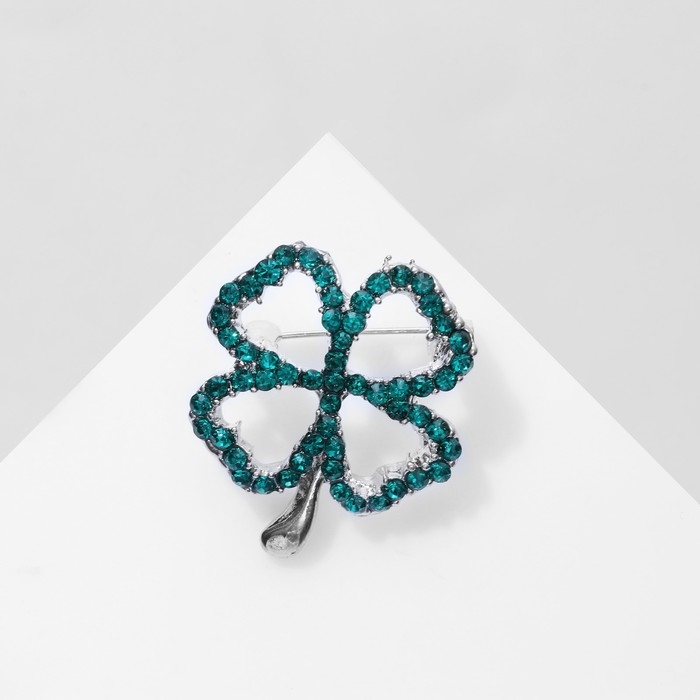 Брошь «Клевер» контур, цвет изумрудный в серебре Брошь «Клевер» контур, цвет изумрудный в серебре
