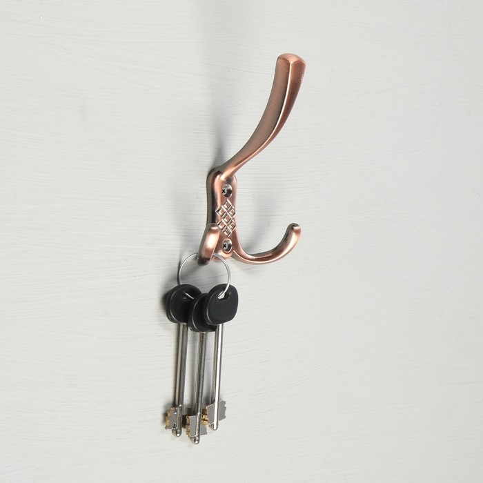 Крючок мебельный ТУНДРА TKT003, трехрожковый, медь Крючок мебельный ТУНДРА TKT003, трехрожковый, медь