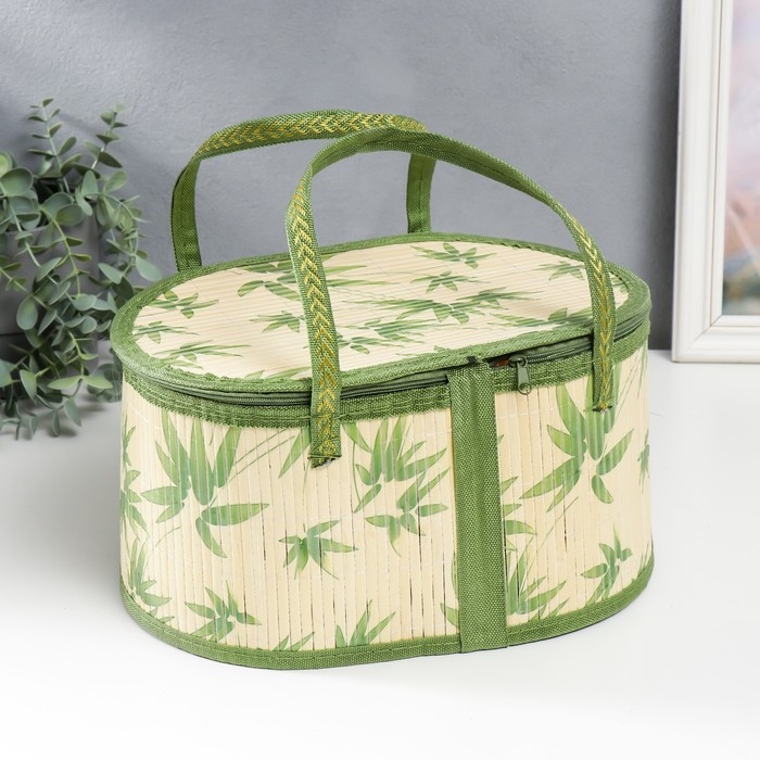 Шкатулка бамбук Шкатулка бамбук "Листья" с ручками, молния 16х20х30 см