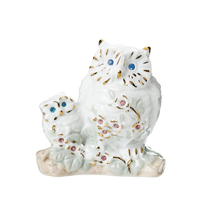 Сувенир керамика  Сувенир керамика "Белый филин с совёнком" с золотом, стразы 10,7 см