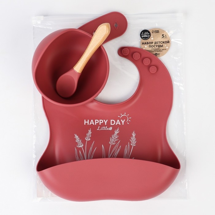 Набор для кормления: нагрудник, тарелка на присоске, ложка, M&B, вишневый Набор для кормления: нагрудник, тарелка на присоске, ложка, M&B, вишневый