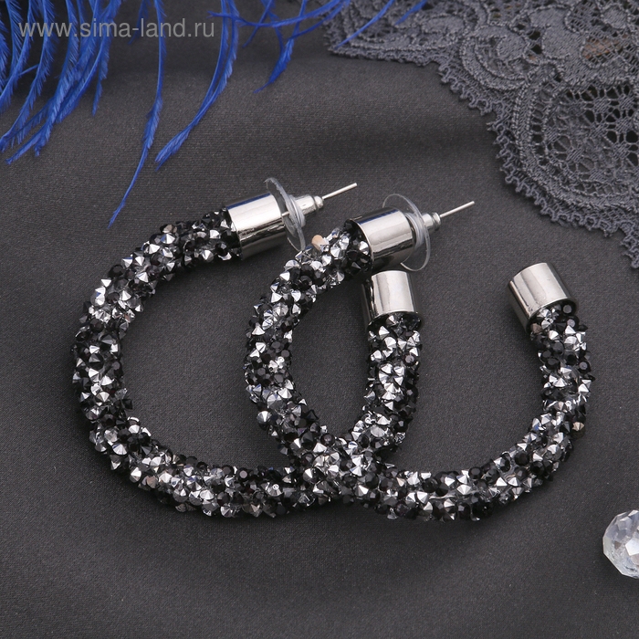 Серьги-кольца «Шанталь» d=4,5, цвет серебряно-чёрный Серьги-кольца «Шанталь» d=4,5, цвет серебряно-чёрный