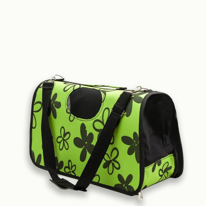 Сумка - переноска для животных  Сумка - переноска для животных "Цветы", зелёная, размер М, 40 х 21 х 27 см