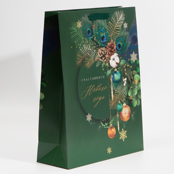 Пакет подарочный новогодний ламинированный «Малахит», L 31 х 40 х 11,5 см, Новый год Пакет подарочный новогодний ламинированный «Малахит», L 31 х 40 х 11,5 см, Новый год