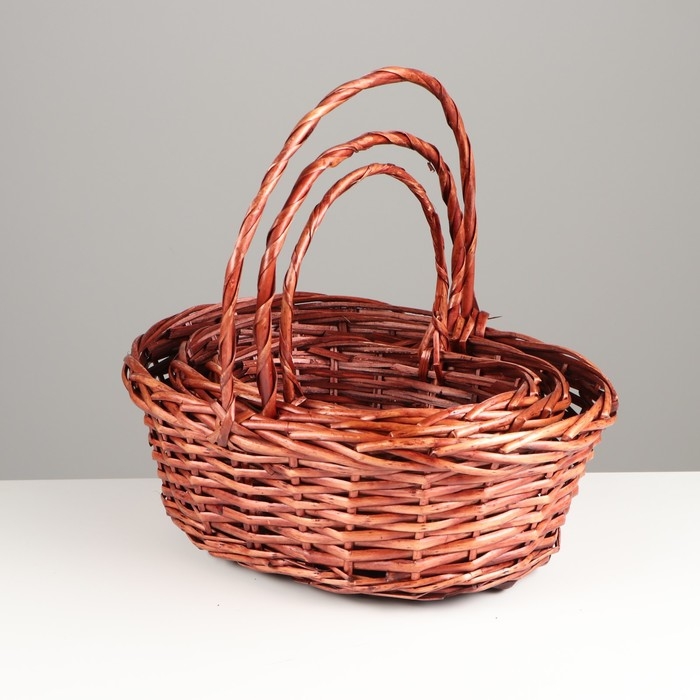 Набор корзин плетеных, 38x30xH14/35см, 33х25xH12.5/30см, 28х20x11/H25 см, 3 шт, ива Набор корзин плетеных, 38x30xH14/35см, 33х25xH12.5/30см, 28х20x11/H25 см, 3 шт, ива