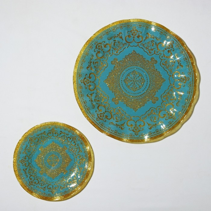 Набор столовый «Виньетка», 7 предметов: d=30 см - 1 шт, d=18 см - 6 шт, цвет золотой, голубой Набор столовый «Виньетка», 7 предметов: d=30 см - 1 шт, d=18 см - 6 шт, цвет золотой, голубой