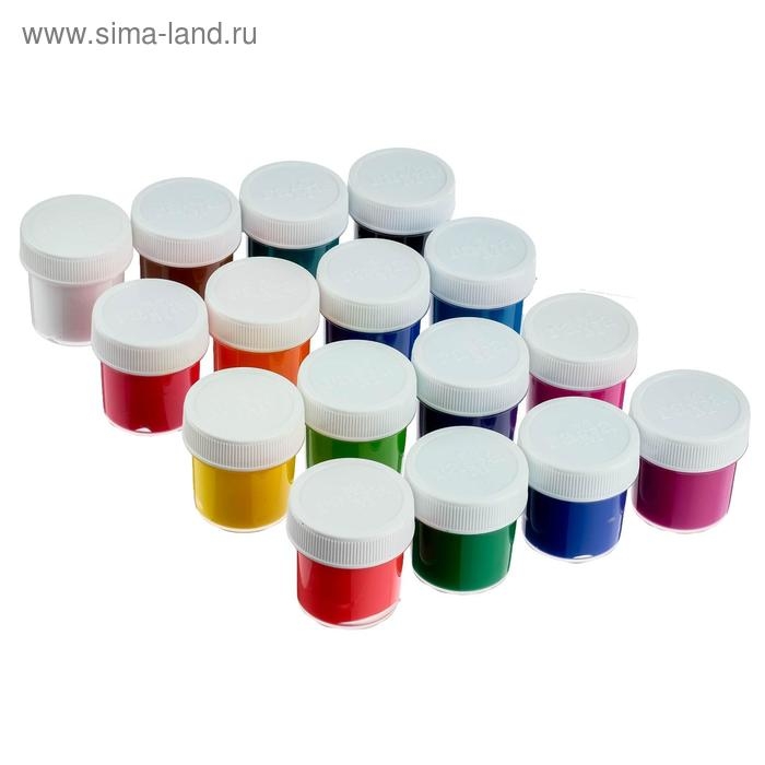 Краска акриловая, набор 16 цветов х 20 мл, Гамма Краска акриловая, набор 16 цветов х 20 мл, Гамма "Хобби", морозостойкая, глянцевая, 1401201