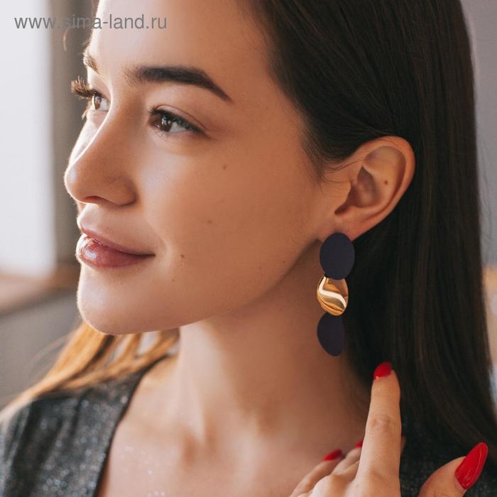 Серьги металл &laquo;Азелия&raquo; выгнутые круги, цвет чёрный в золоте