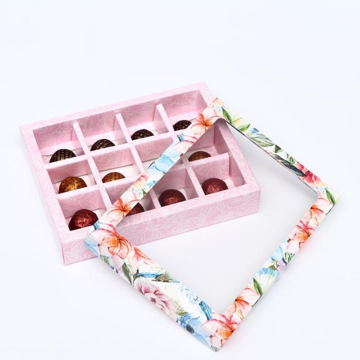 Коробка для конфет, 12 шт,  Коробка для конфет, 12 шт, "Летний букет", 19 х 15 х 3,6 см