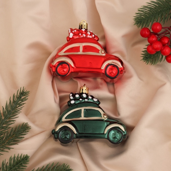Украшение ёлочное Украшение ёлочное "Машинка колор" (набор 2 шт) 9х5х7 см, зелёный красный