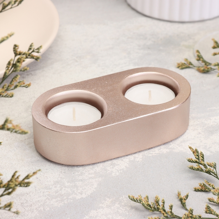 Подсвечник Подсвечник "Мрамор" из гипса для двух свечей овальный, 12х6х3см, шампань