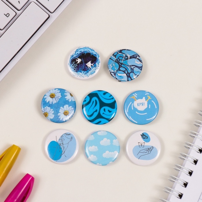 Значки закатные набор 8 шт d=25 мм Значки закатные набор 8 шт d=25 мм "Голубые" 16,5х17 см